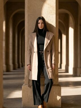 Avec Les Filles Women's Tan Hooded Coat